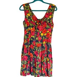 Vintage 80s 90s colorful sleeveless floral romper with pockets size small